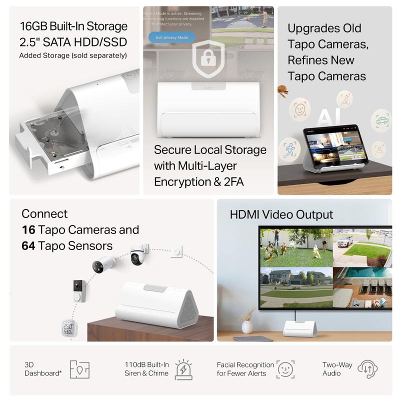 Sistema de segurança Tapo H500 Smart Hub 16GB de armazenamento